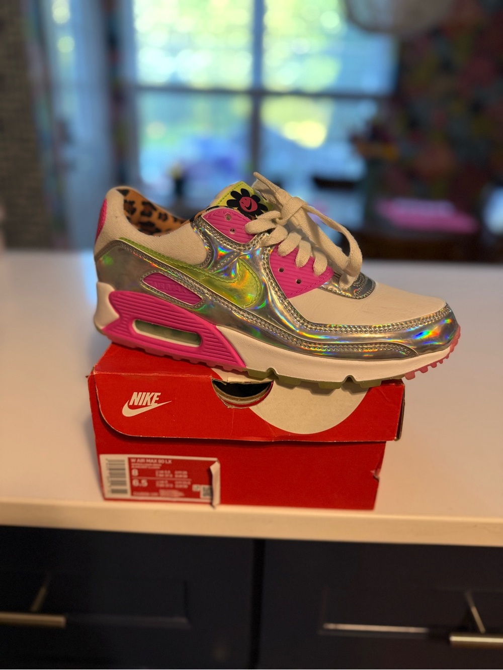 Nike'Air Max Fashion Sneaker - White & Pink with Iridescent Silver